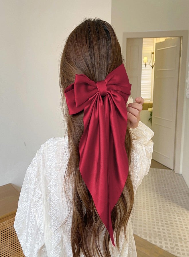 TULOBI Burgundy Red Hair Bows for Women Girls - Silky Satin Ribbons Bow Hair Clip with Long Tail - Elegant Christmas Hair Accessories (Burgundy Red,1Pcs) - Image 4